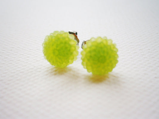 Frosted Lime Green Resin 10mm Dahlia Flower's set on Stainless Steel Earring Posts/Stud Earrings