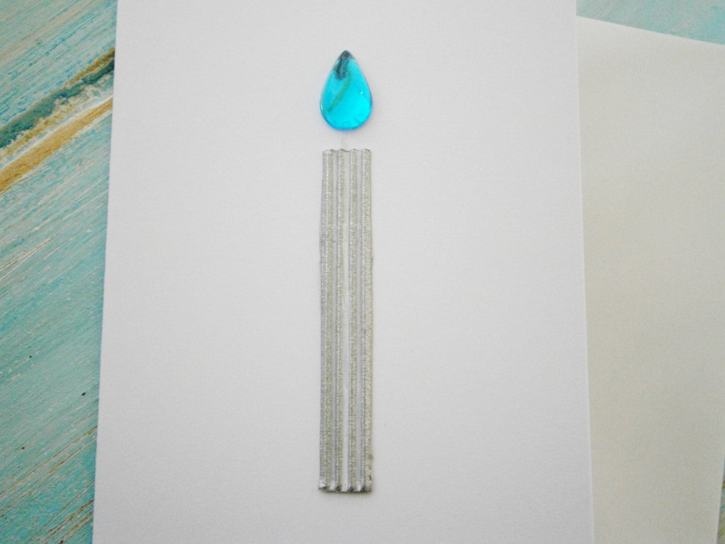 Small Hand Made Gift Card For Any Special Occasion/White Card with 1 Silver Candle with Rhinestone/Gem Flame.