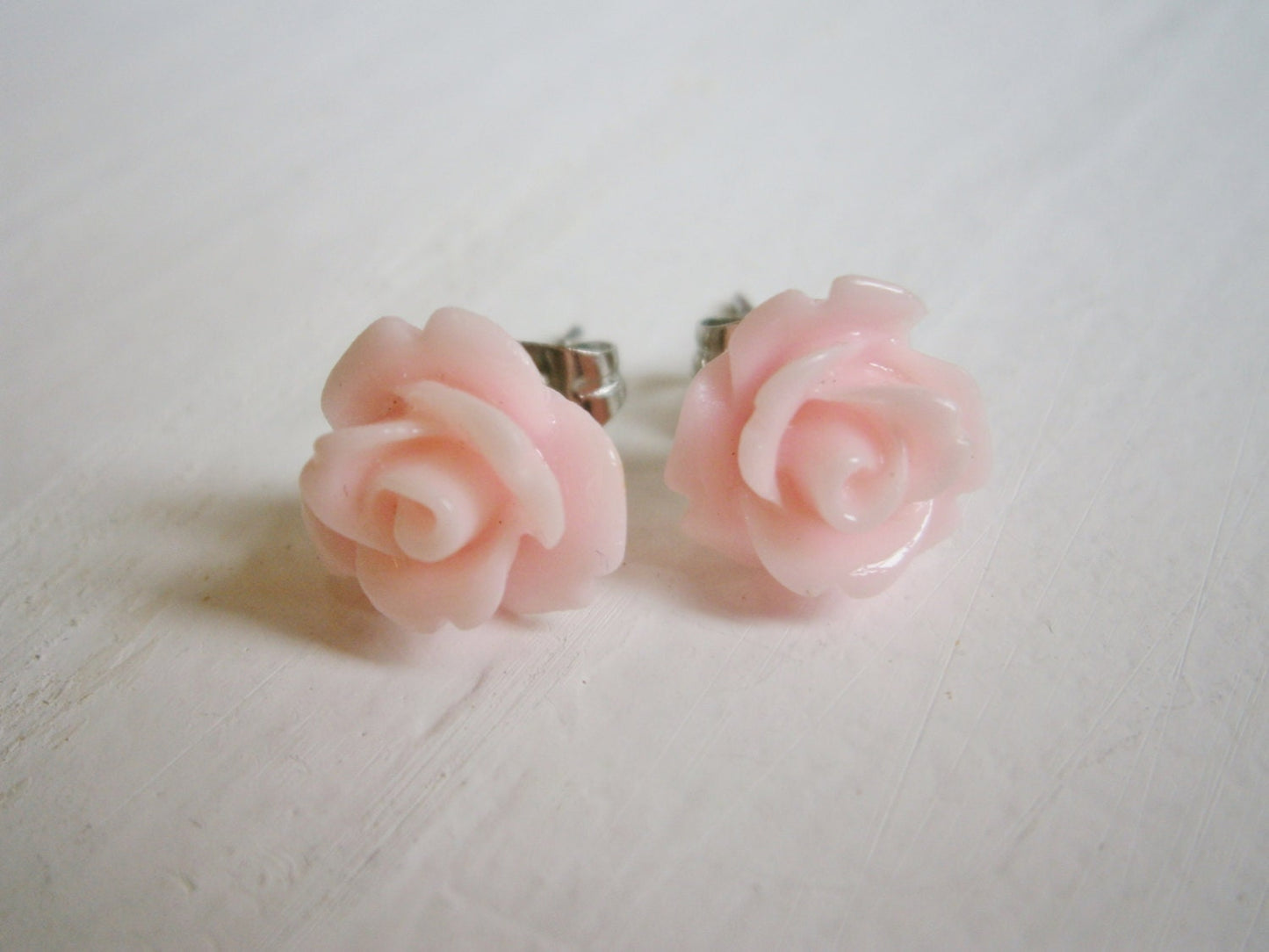 Pale Pink 10mm Resin Rose set on Stainless Steel Earring Posts/Stud Earrings/Pink Rose Earrings/Flower Earrings/Floral Jewelry/Boho Earrings