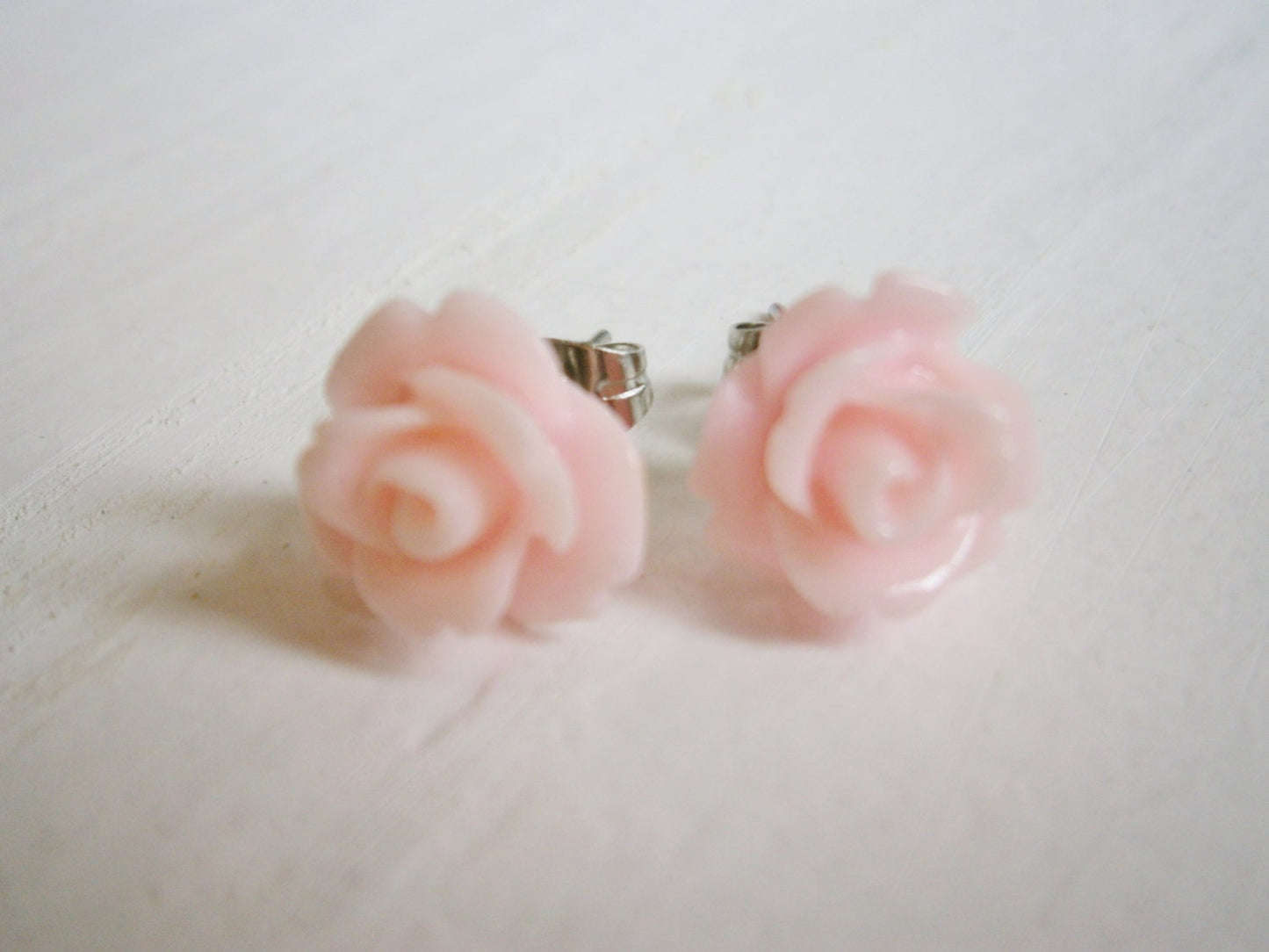 Pale Pink 10mm Resin Rose set on Stainless Steel Earring Posts/Stud Earrings/Pink Rose Earrings/Flower Earrings/Floral Jewelry/Boho Earrings