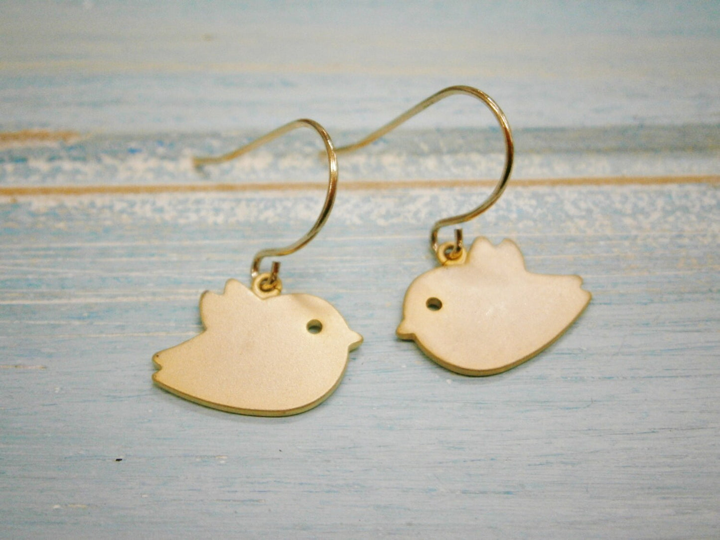 Matt Gold Plated Bird Charm On 14K Gold Plated French Earring Hooks/Dangle Earrings.