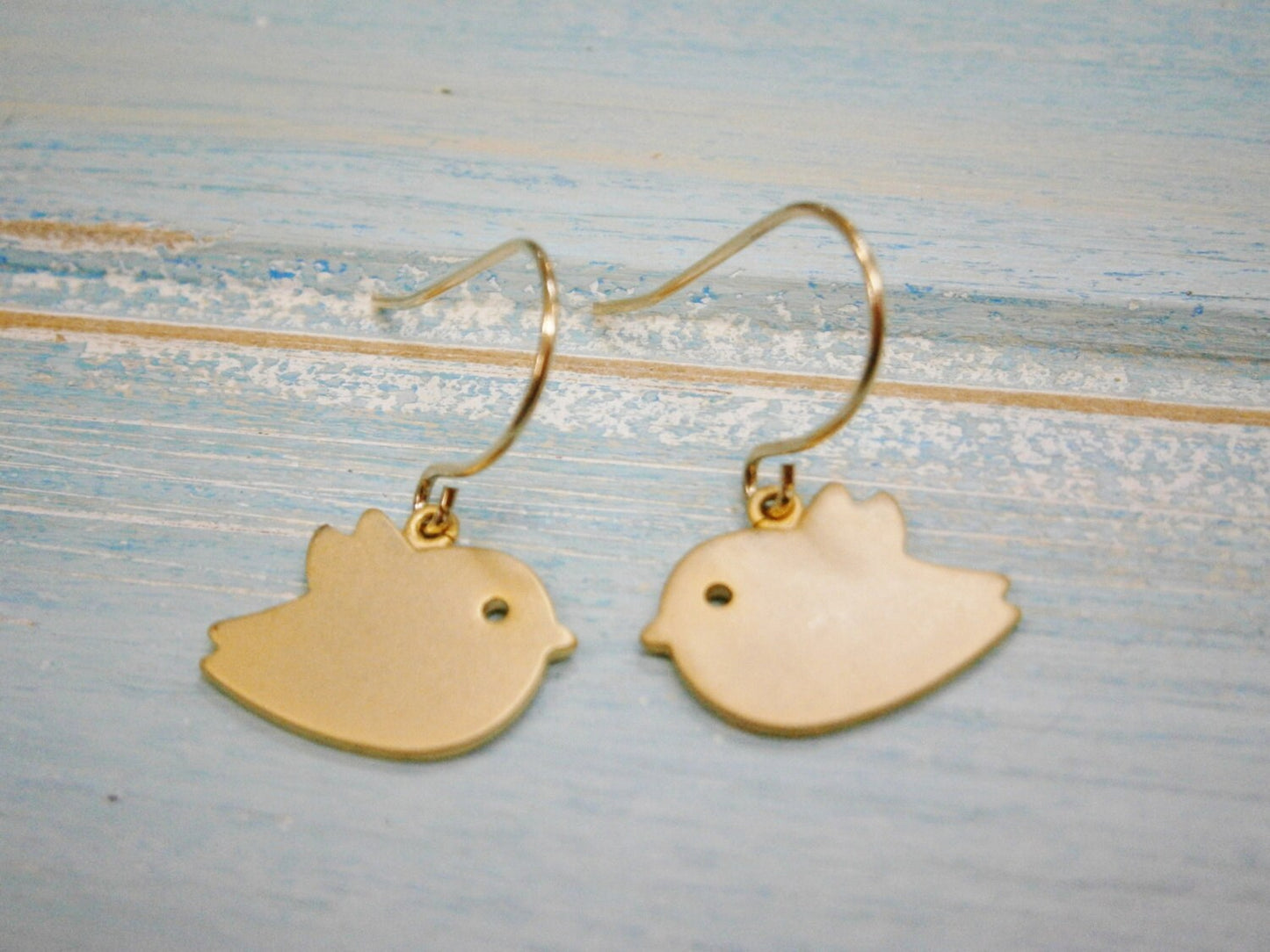 Matt Gold Plated Bird Charm On 14K Gold Plated French Earring Hooks/Dangle Earrings.