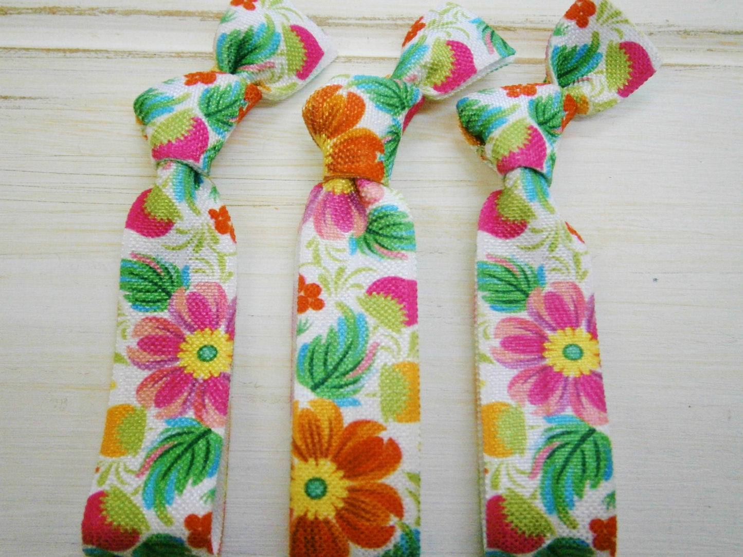 Tropical Floral - Set of 3 Floral Hair Ties by Crimson Rose Cottage/Boho Elastic Hair Tie/Boho Soft Bracelet