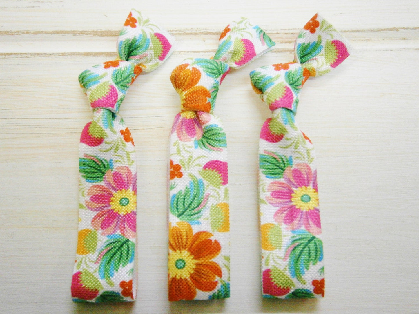 Tropical Floral - Set of 3 Floral Hair Ties by Crimson Rose Cottage/Boho Elastic Hair Tie/Boho Soft Bracelet