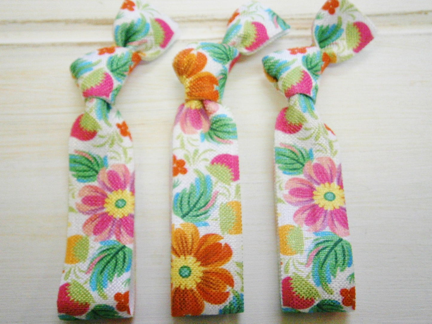 Tropical Floral - Set of 3 Floral Hair Ties by Crimson Rose Cottage/Boho Elastic Hair Tie/Boho Soft Bracelet