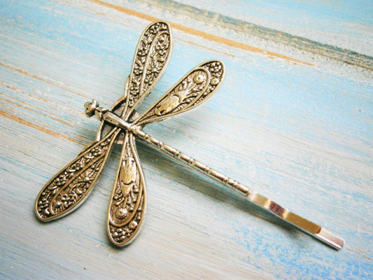 One Antique Silver Plated Dragonfly Bobby Pin, Dragonfly Hair Clip, Boho Hair Clip, Boho Hair Accessory, Wedding Hair Accessory