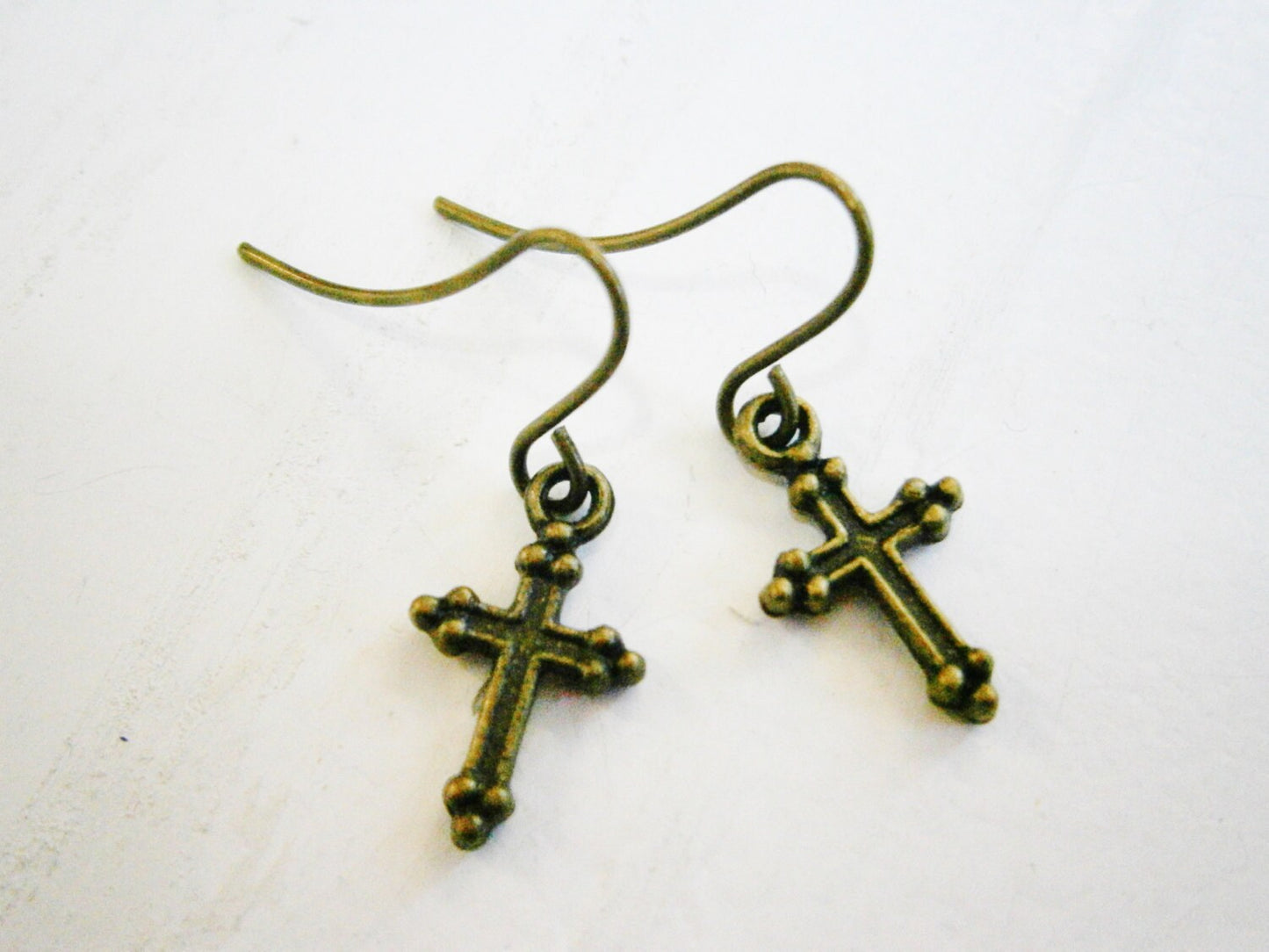 Antique Bronze Mini Cross Charm Dangle Earrings/Boho Earrings/Cross Earrings/Religious Earrings/Faith Earrings/Dainty Earrings