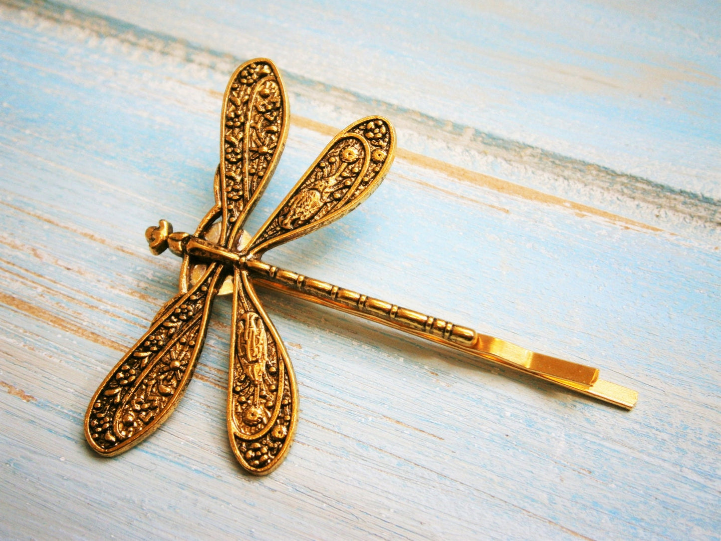 One Antique Gold Plated Dragonfly Bobby Pin, Dragonfly Hair Clip, Boho Hair Clip, Boho Hair Accessory, Wedding Hair Accessory