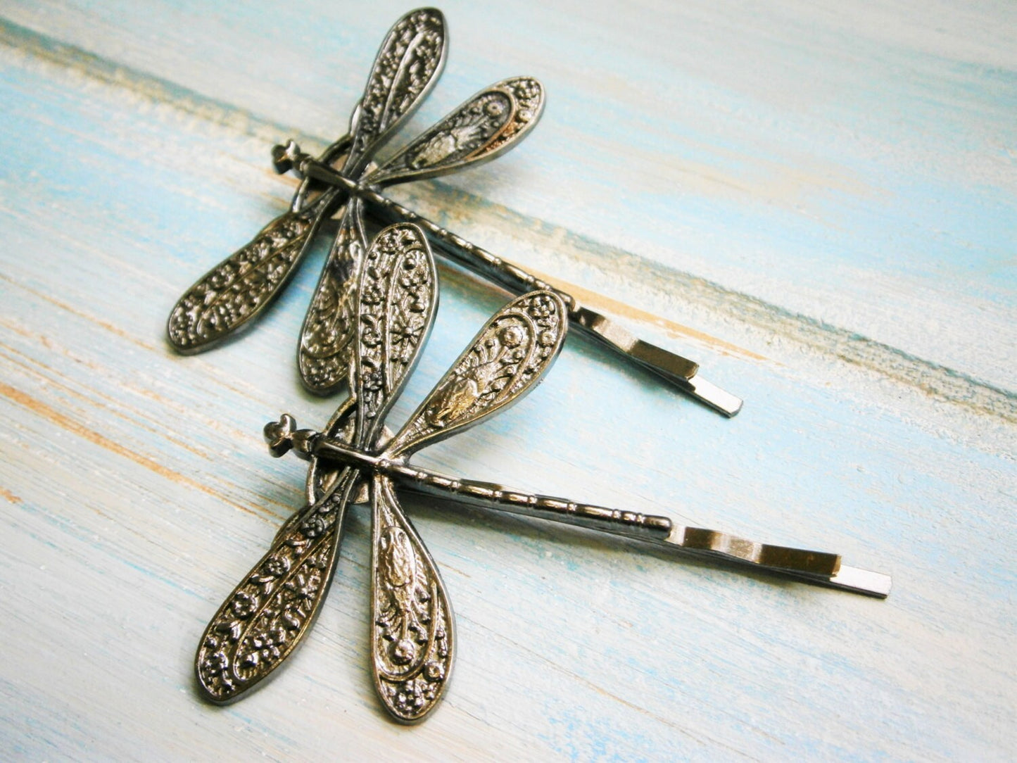 Gunmetal Black Plated Set of 2 Dragonfly Bobby Pins, Dragonfly Hair Clips, Boho Hair Clips, Boho Hair Accessories, Wedding Hair Accessories