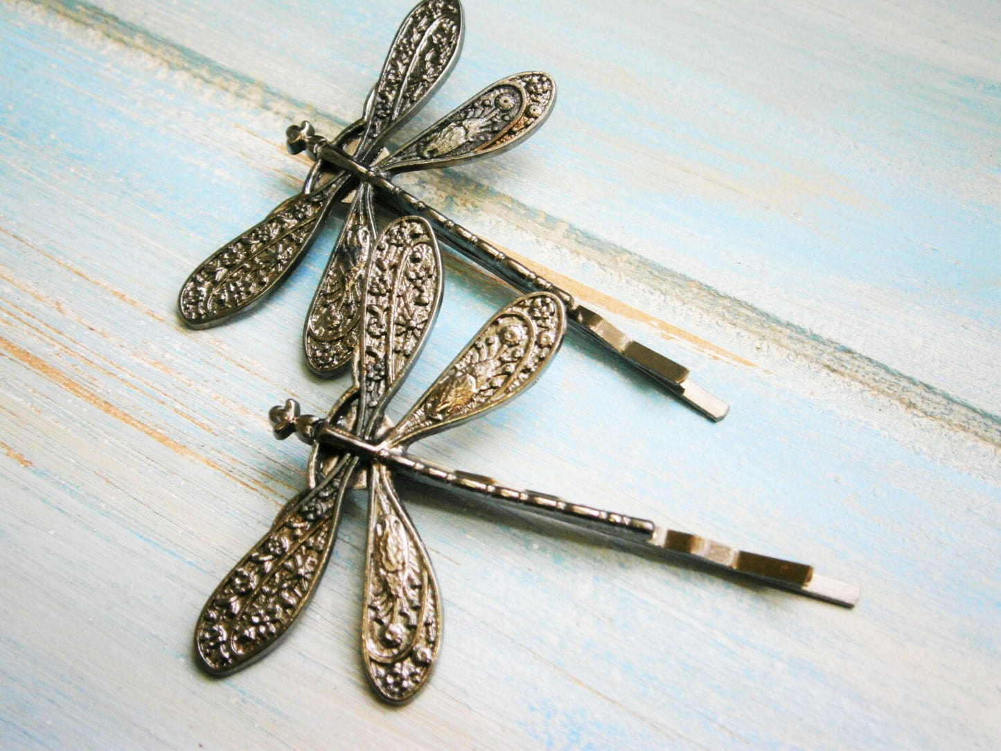 Gunmetal Black Plated Set of 2 Dragonfly Bobby Pins, Dragonfly Hair Clips, Boho Hair Clips, Boho Hair Accessories, Wedding Hair Accessories