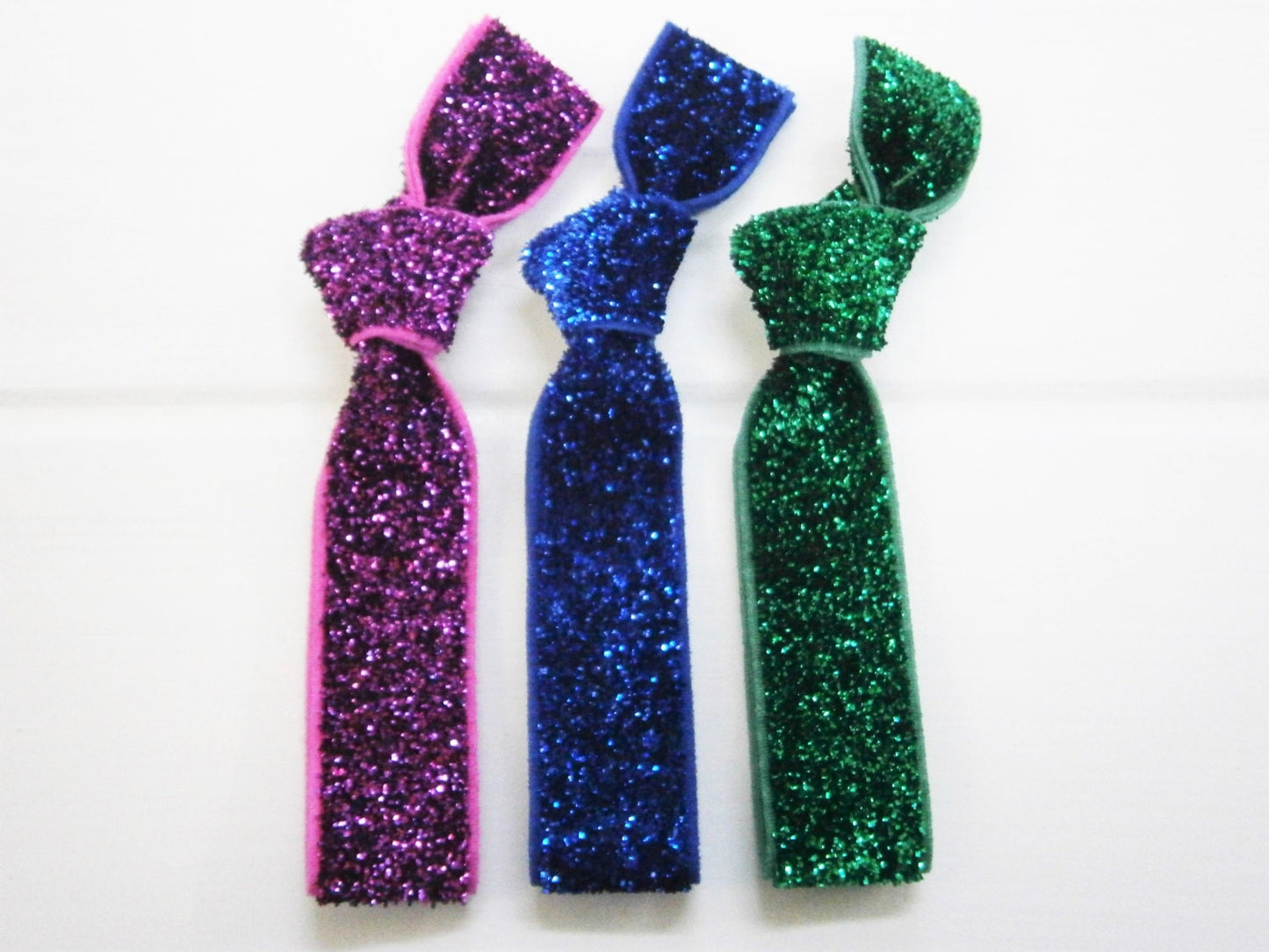 Set of 3 Glitter Hair Tie Package by Crimson Rose Cottage - Purple, Blue and Emerald Glitter Hair Ties that Double as Bracelets