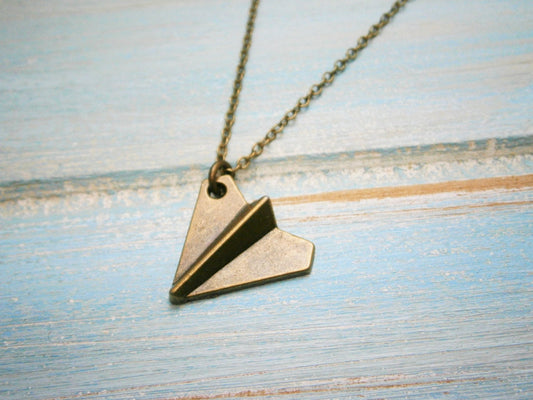 Antique Bronze Paper Plane Charm Necklace/Boho Necklace/Plane Necklace/Boho Jewelry/Birthday Gift/Plane Jewellery