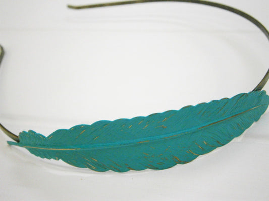 Verdigris/Aqua Feather Patina Filigree Headband - Hair Accessory, Bridesmaid Gift, Family Pictures, Rustic Wedding Accessory, Gift