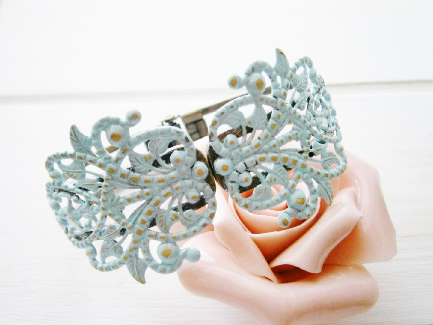 Pale Mint Patina Antique Bronze Filigree Cuff Bracelet/Boho Bracelet/Nature Inspired Bracelet/Bridesmaid Bracelet/Shabby Chic Jewelry